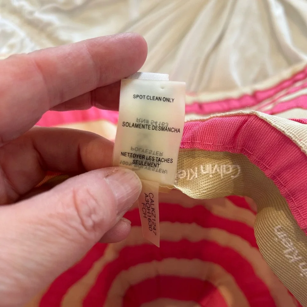 Calvin Klein Pink and Cream Striped Wide Brim Sun Hat
